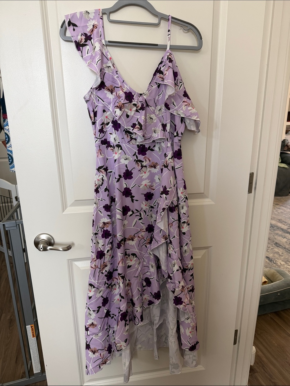 Lavender Floral Ruffle Midi Dress